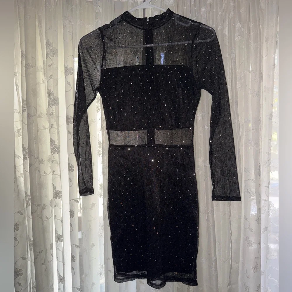 Sparkly Black Dress w/ mesh - shows belly, chest & arms. Beautiful. Worn once! - Picture 3 of 11